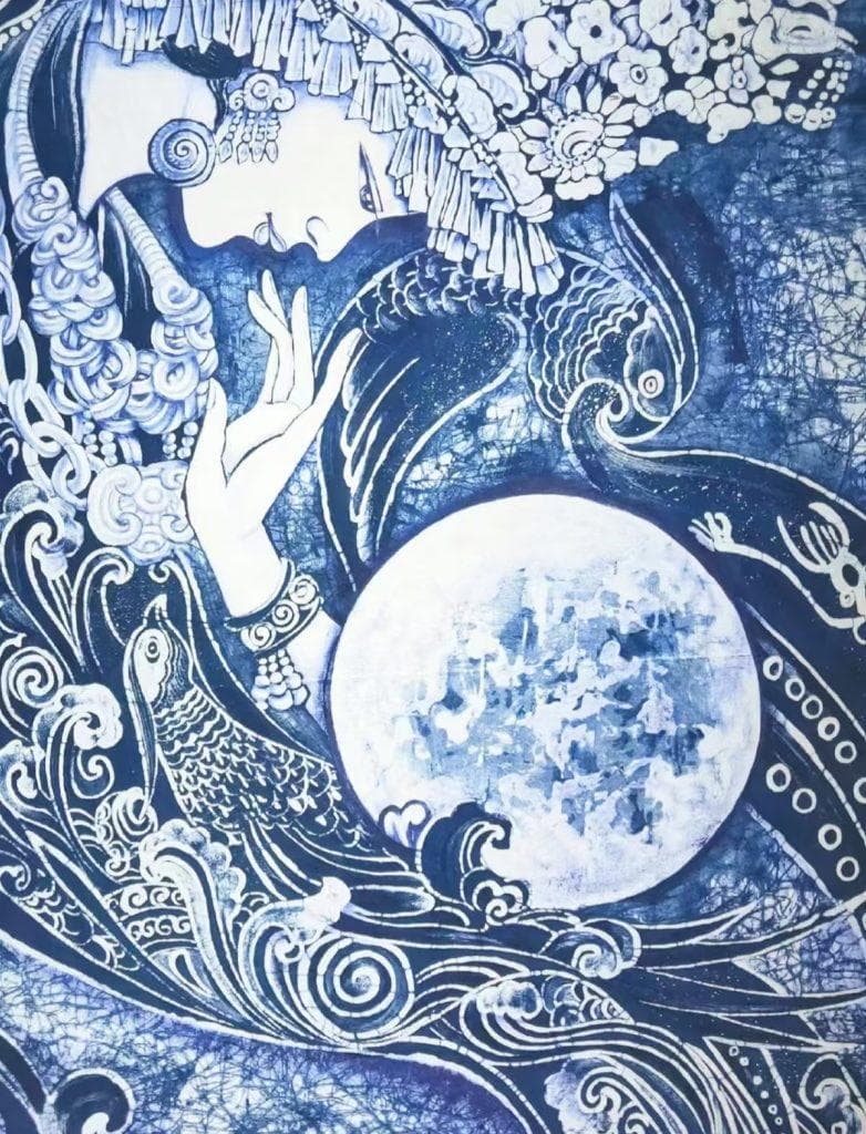 以布为纸，以针做笔，以线当墨，点蜡成画