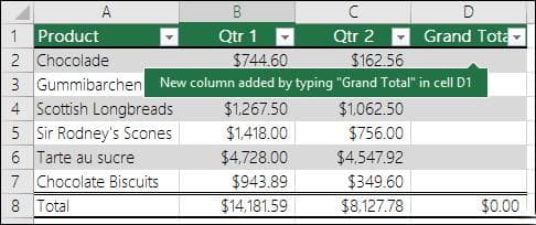使用 Excel 表格中的计算列