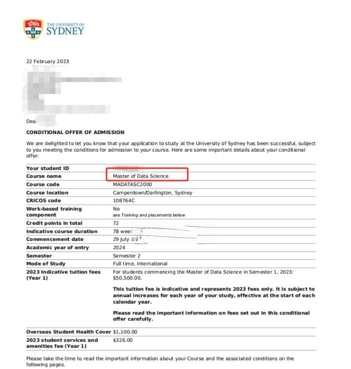 悉尼大学数据科学硕士介绍，附加拿大本科背景学生申请案例！