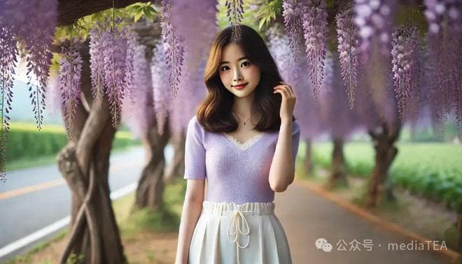 紫藤花人像服饰色彩搭配（含中英文 AI 提示词）