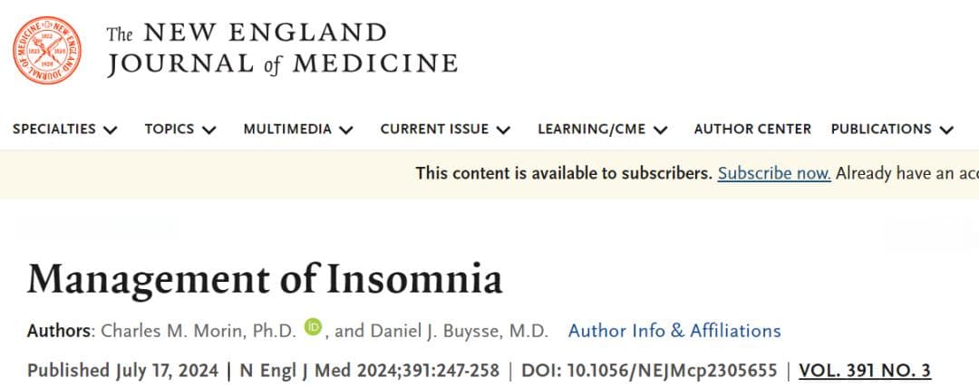 NEJM：失眠治疗进展