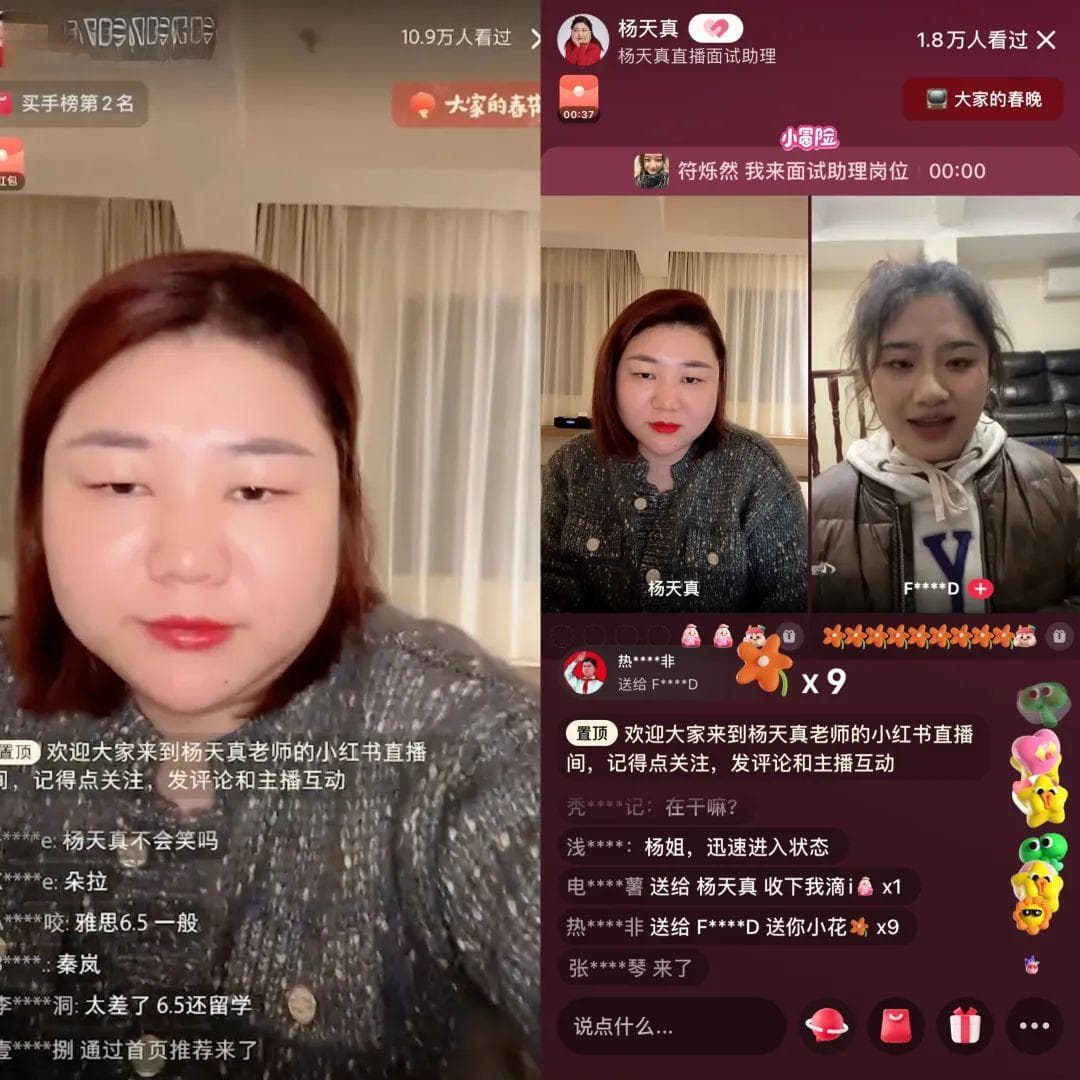从杨天真直播招助理看小红书：互动直播成平台新风口