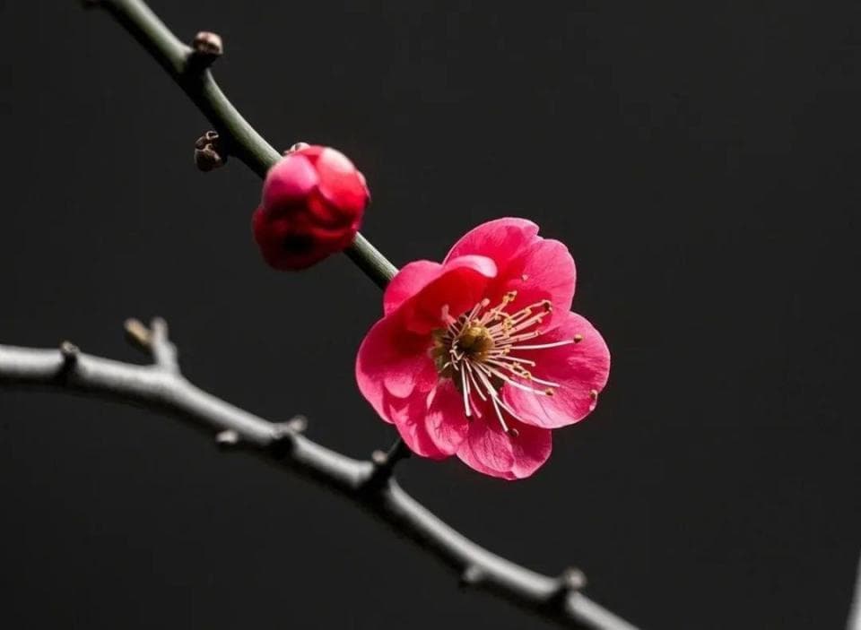 手机也能拍出高级感！黑色背景梅花照的拍摄技巧