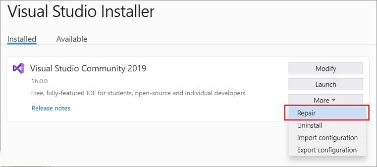 修复 Visual Studio