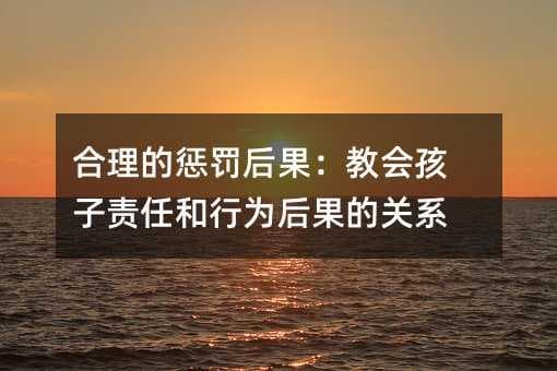 合理的惩罚后果：教会孩子责任和行为后果的关系
