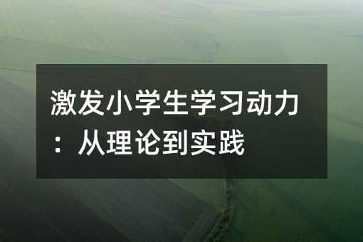 激发小学生学习动力：从理论到实践
