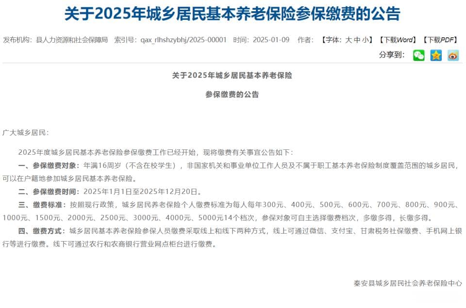 2025年居民养老保险缴费开始了！一年交300元，退休后能领多少？