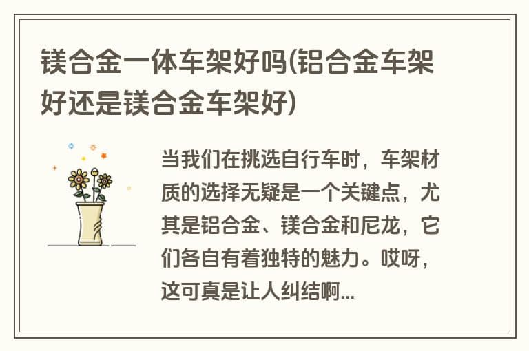 镁合金一体车架好吗(铝合金车架好还是镁合金车架好)