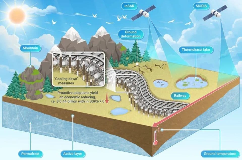 卫星观测揭示气候变化和人类活动对青藏铁路沿线多年冻土的影响