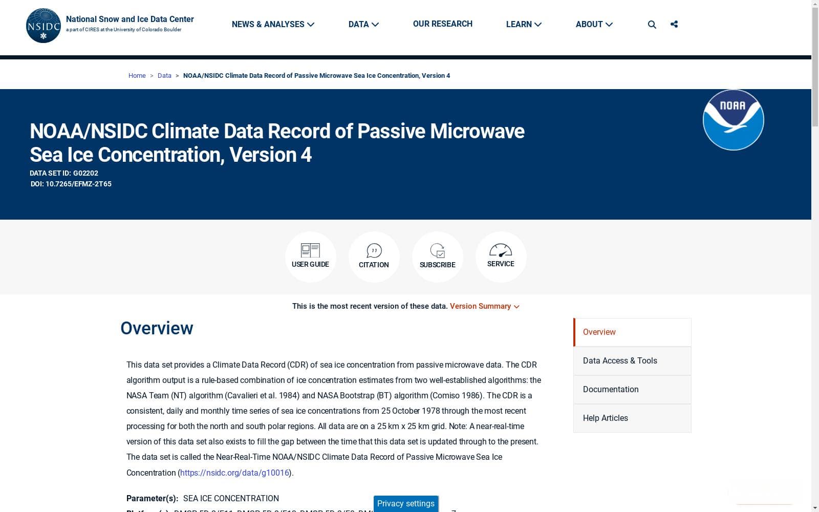 NSIDC DAAC北极海冰数据集：全球气候变化研究的重要资源