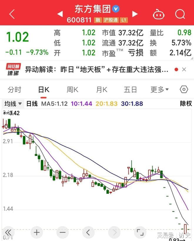 反包后一字跌停！不给抄底的任何机会，被套东方集团还觉得冤吗？