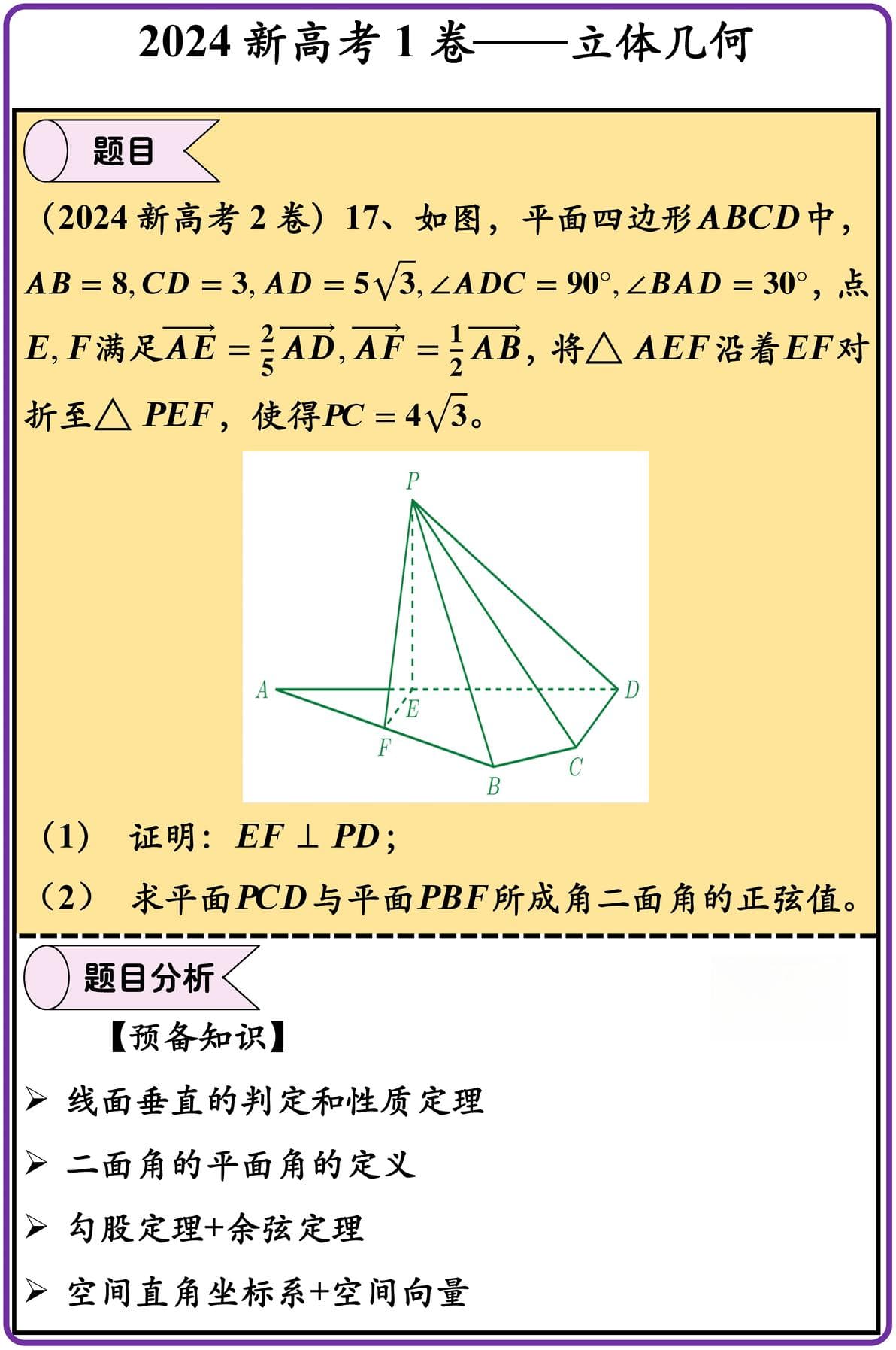 2024新高考2卷：立体几何，向量最稳妥？