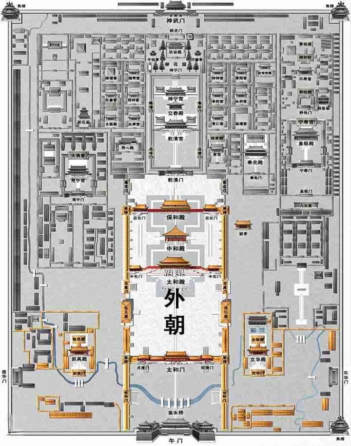 故宫平面图高清大图 附区域分布及必看景点推荐