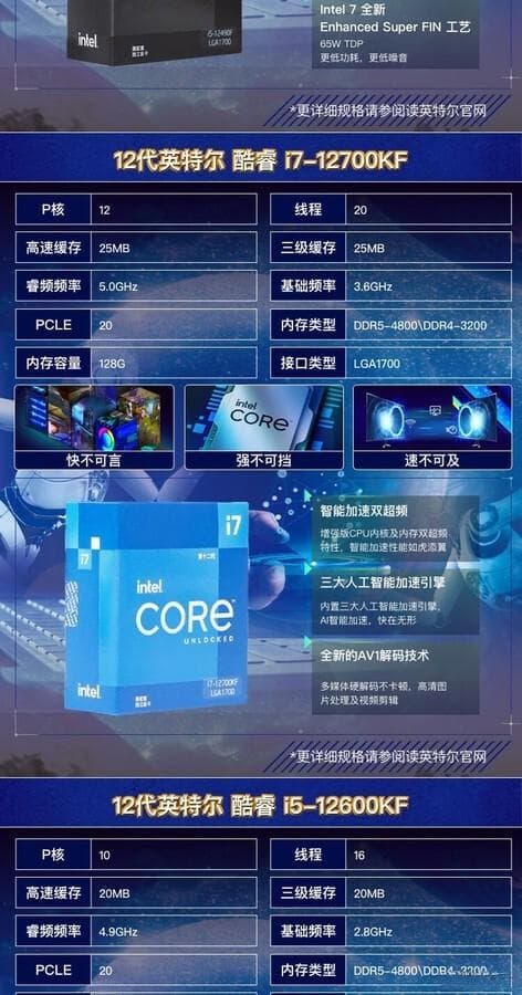 十二代 i7-12700 和 i5-12600K 参数对比