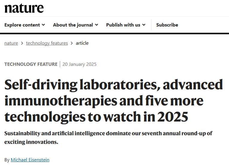 Nature | 自驱动实验室、先进免疫疗法及2025年值得关注的另外五项技术