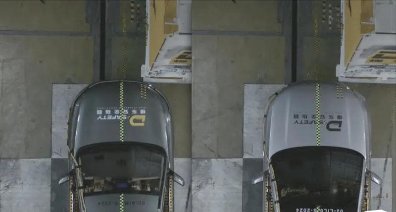 问界M7钻卡车测试翻车？A、B柱全断，C柱车门脱落