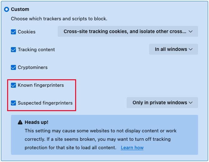 Firefox 针对指纹收集的保护