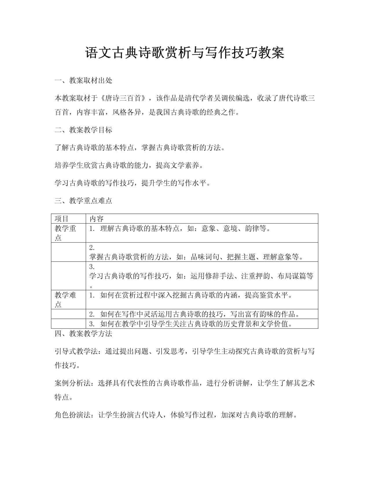 语文古典诗歌赏析与写作技巧教案