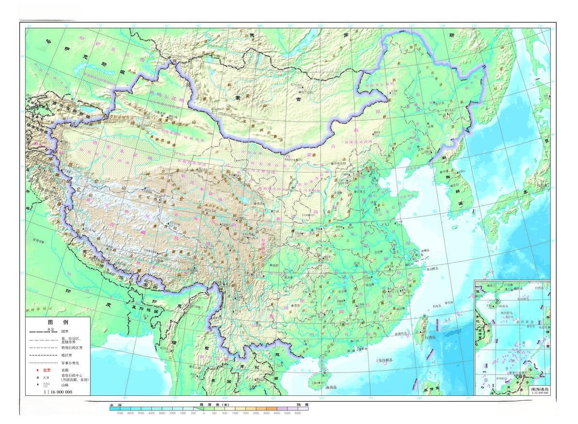 中国地形地势图：主要山脉、丘陵和湖泊分布详解