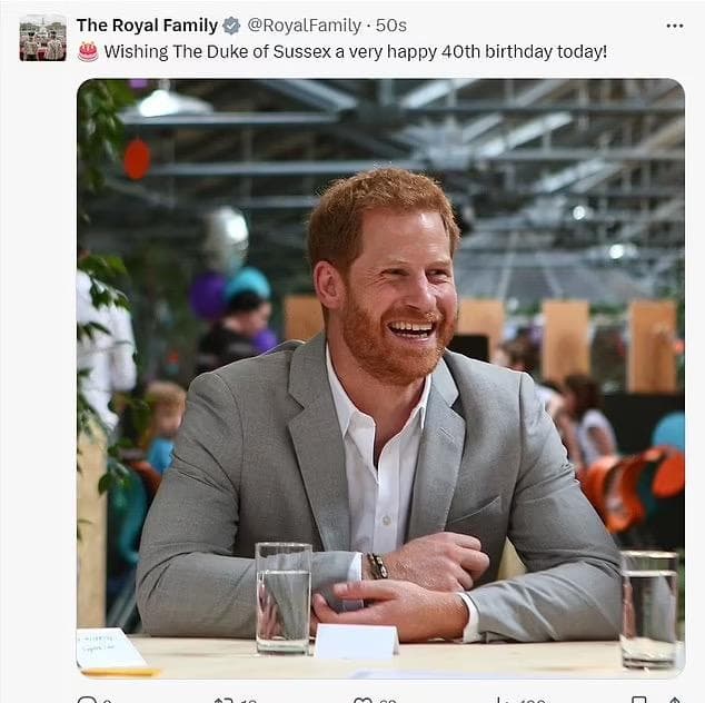 橄榄枝？王室向哈里王子送上40岁生日祝福，包括凯特王妃和国王