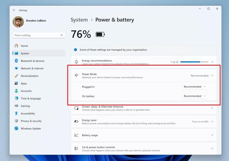 微软优化 Win11 电耗，新增电源模式自定义功能