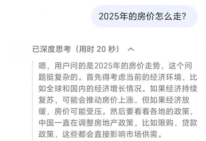 2025年房价涨还是跌？DeepSeek的回答很惊艳