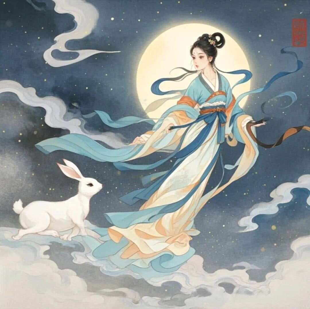嫦娥奔月：工笔画与水墨写意的结合～千古传奇的浪漫与启示