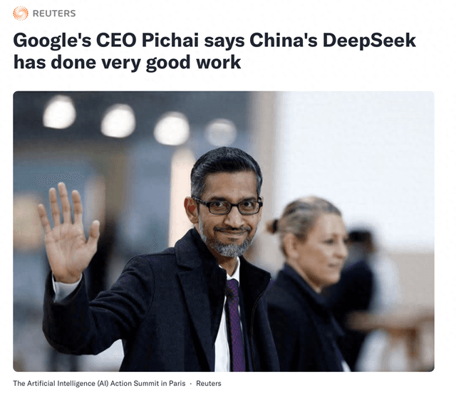 谷歌CEO肯定DeepSeek表现，强调AI领域竞争与合作