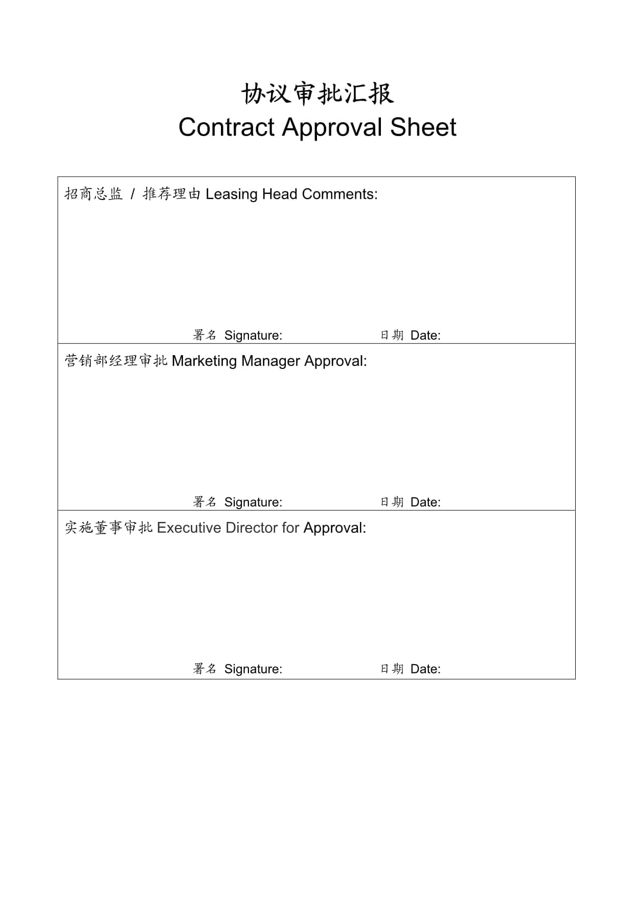 商铺租赁合同签订审批流程模板
