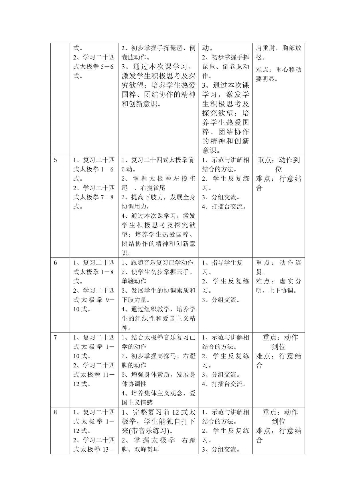 24式太极拳教学计划