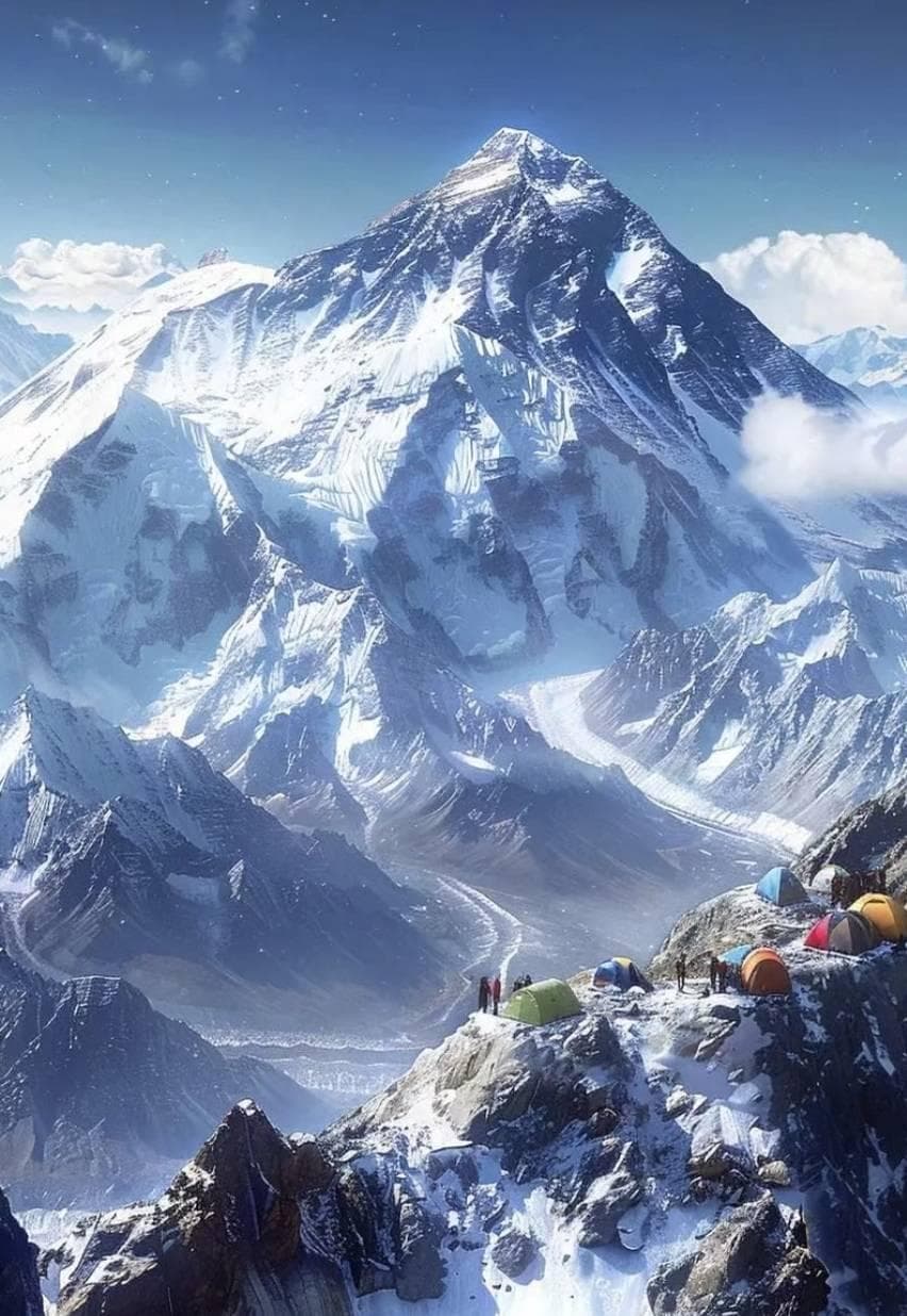 世界第一高峰，海拔8848.86米的珠穆朗玛峰，雄伟地矗立在地球之巅