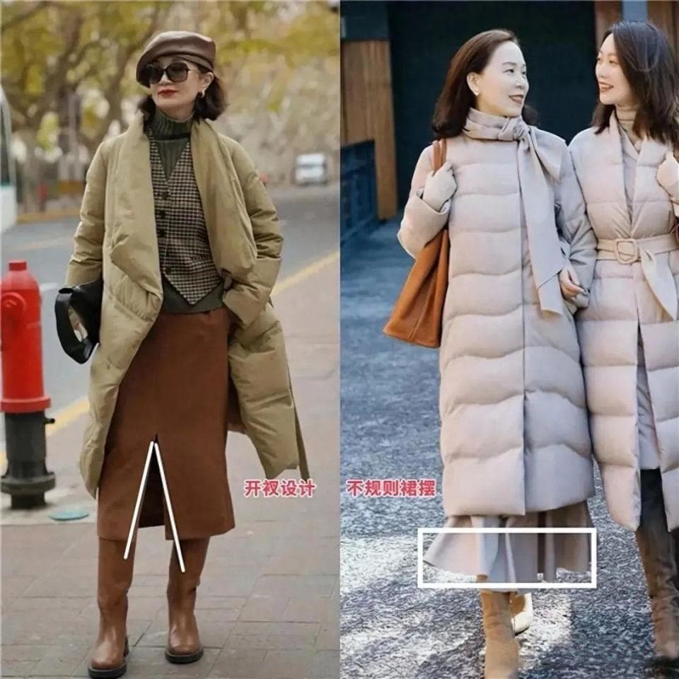 上海女生是真会穿，“裙子+羽绒服”搭配真美，保暖还特有女人味