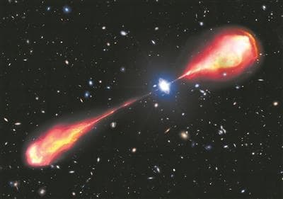 早期宇宙最大射电喷流发现：跨度20万光年，是银河系宽度的2倍