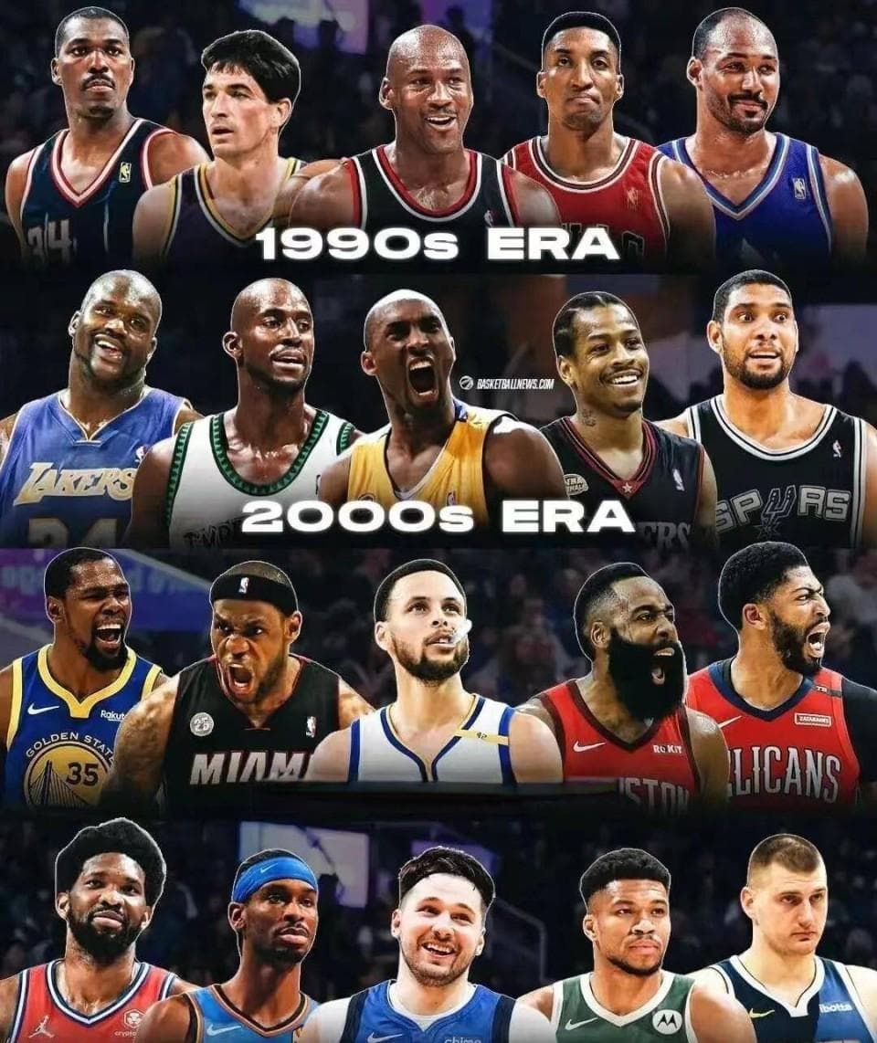 美媒评选NBA四个时代的最强5人组，詹库杜和科鲨佛时代都不算最强