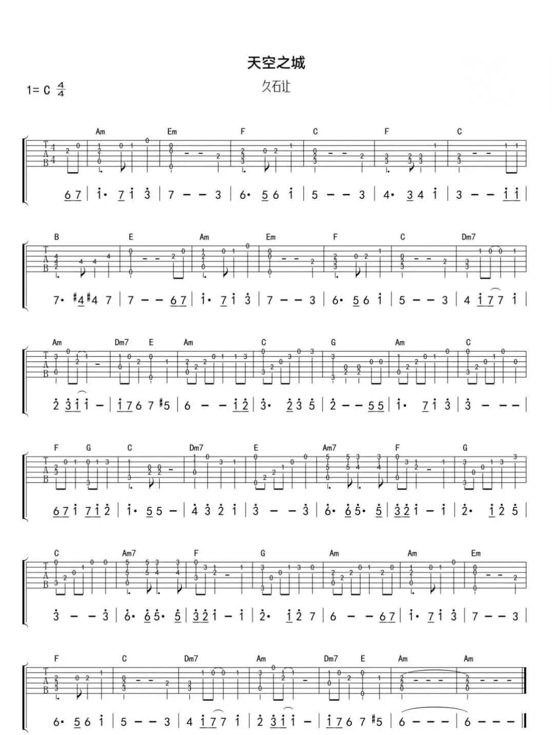 吉他初学者最爱的10首指弹曲（附吉他谱）
