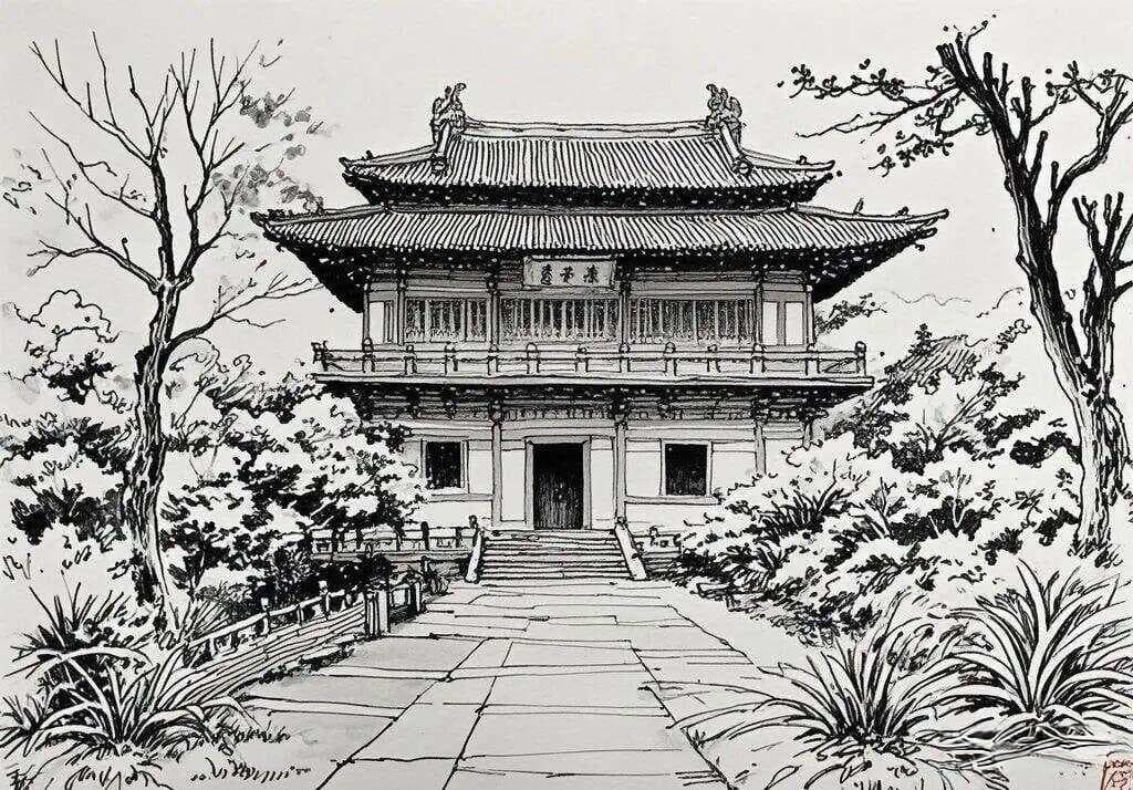 钢笔写生《南朝四百八十寺，多少楼台烟雨中》，让线条说话，简约而不简单