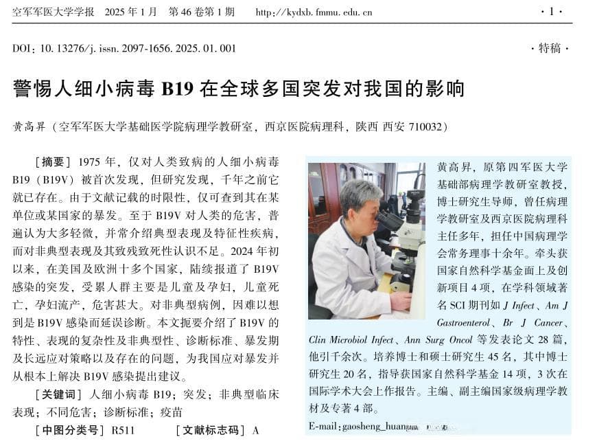 警惕人细小病毒B19在全球多国突发对我国的影响