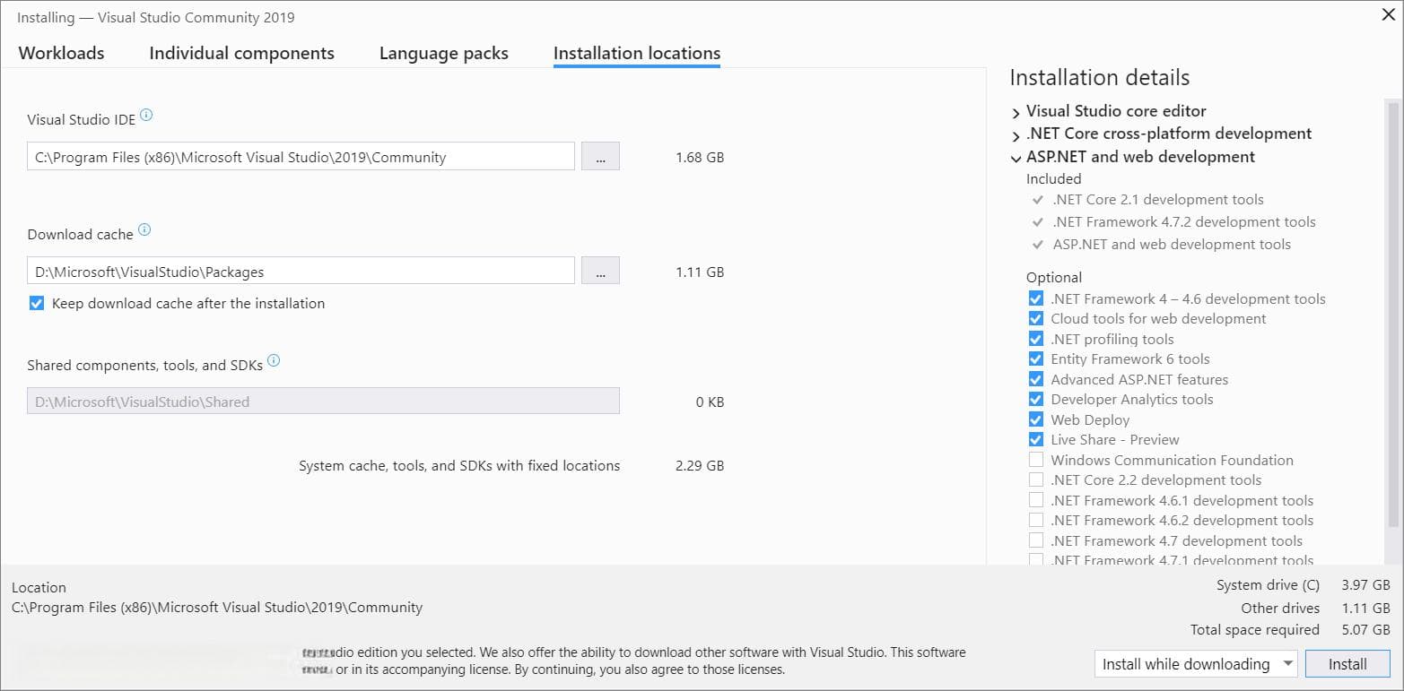 在 Visual Studio 中选择安装位置