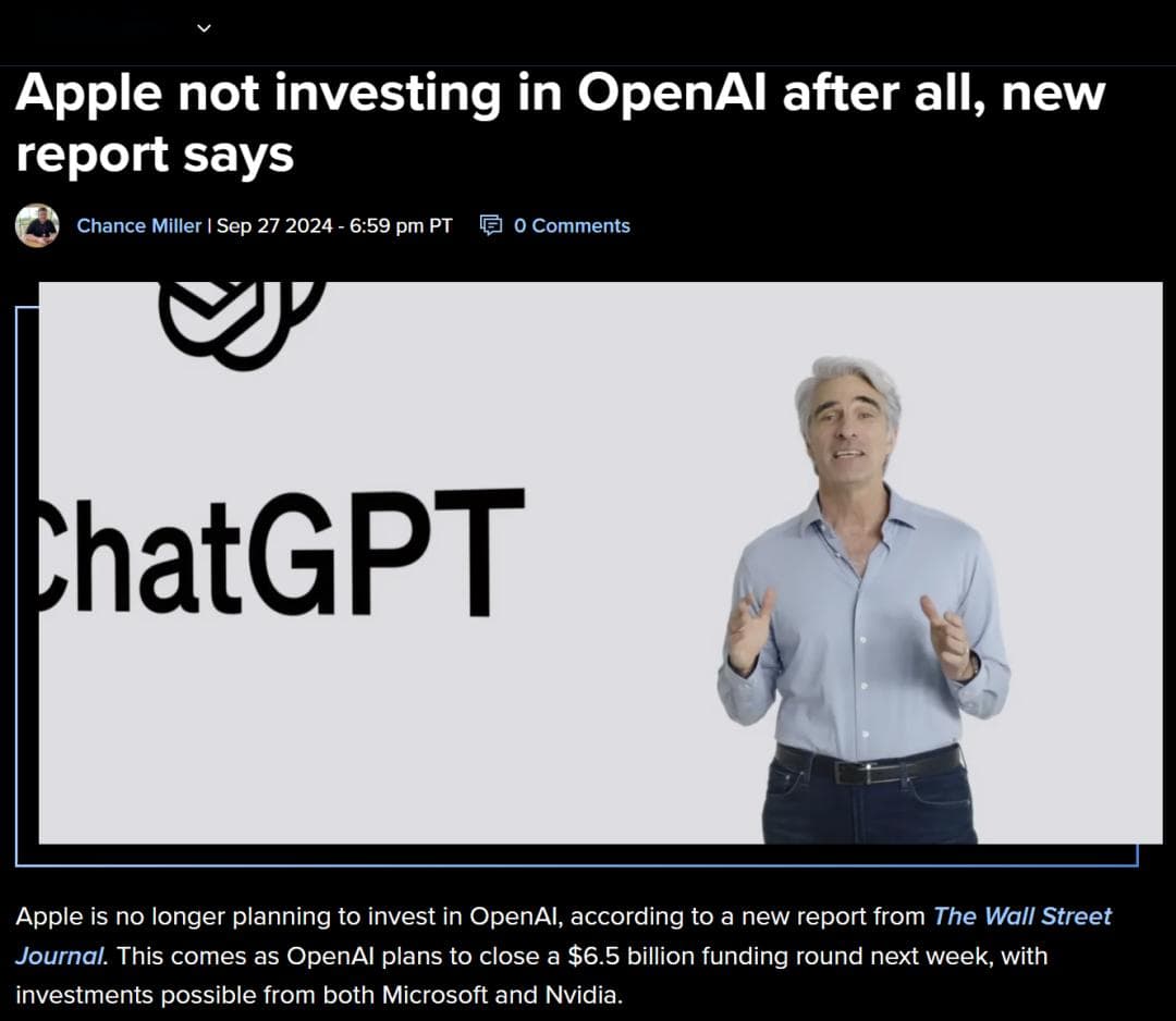苹果反水：OpenAI的1500亿「史上最大」融资轮，难了