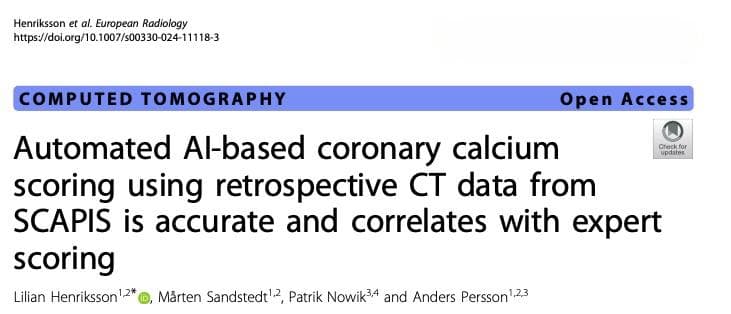 European Radiology：基于人工智能的冠状动脉钙化自动评分