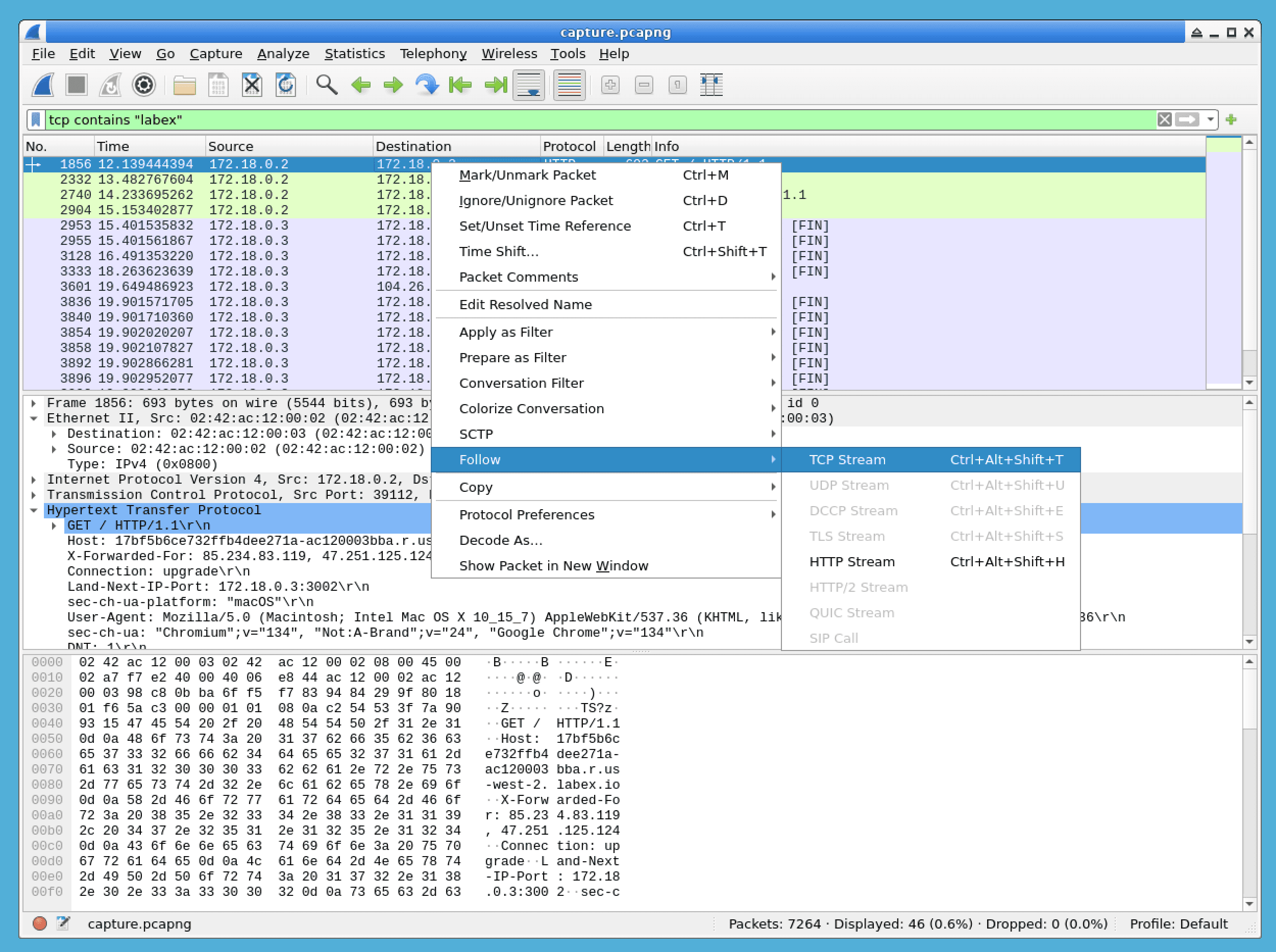 使用 Wireshark 追踪 TCP 流功能分析 TCP 流量