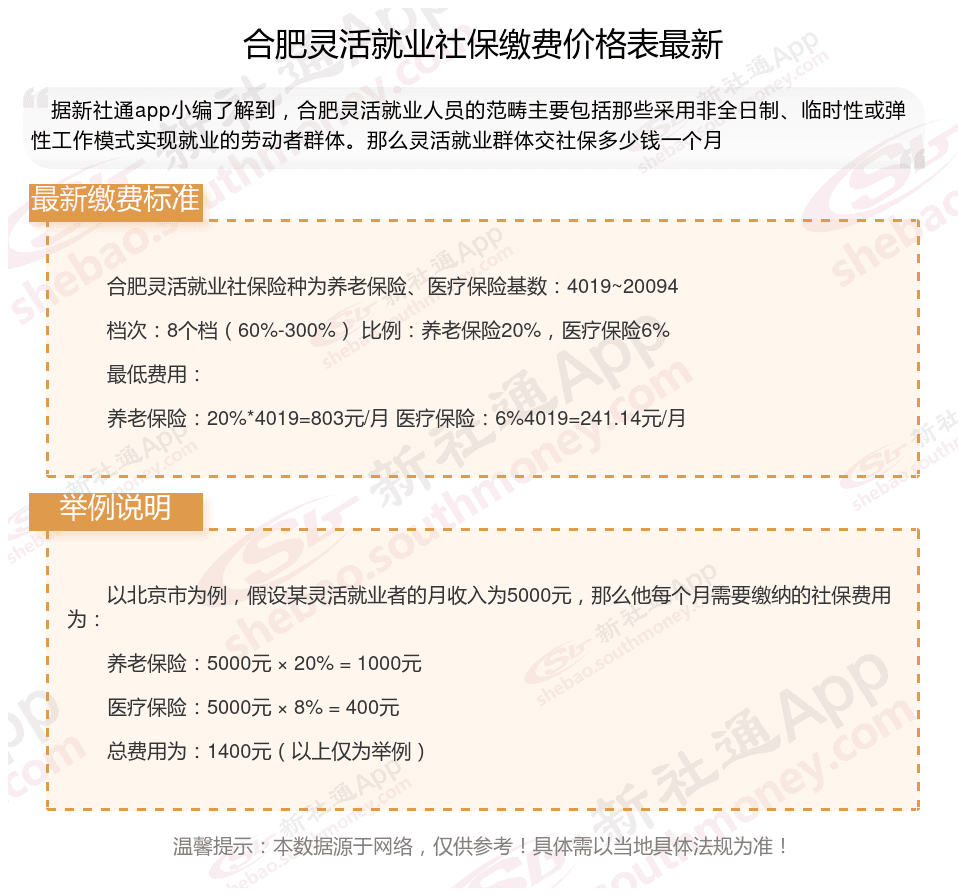 2024-2025年合肥灵活就业社保缴费标准最新消息