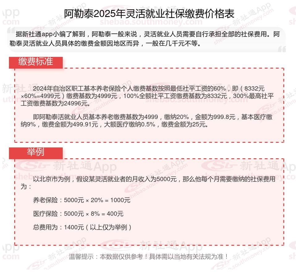 2025年阿勒泰灵活就业人员社保缴费标准详解