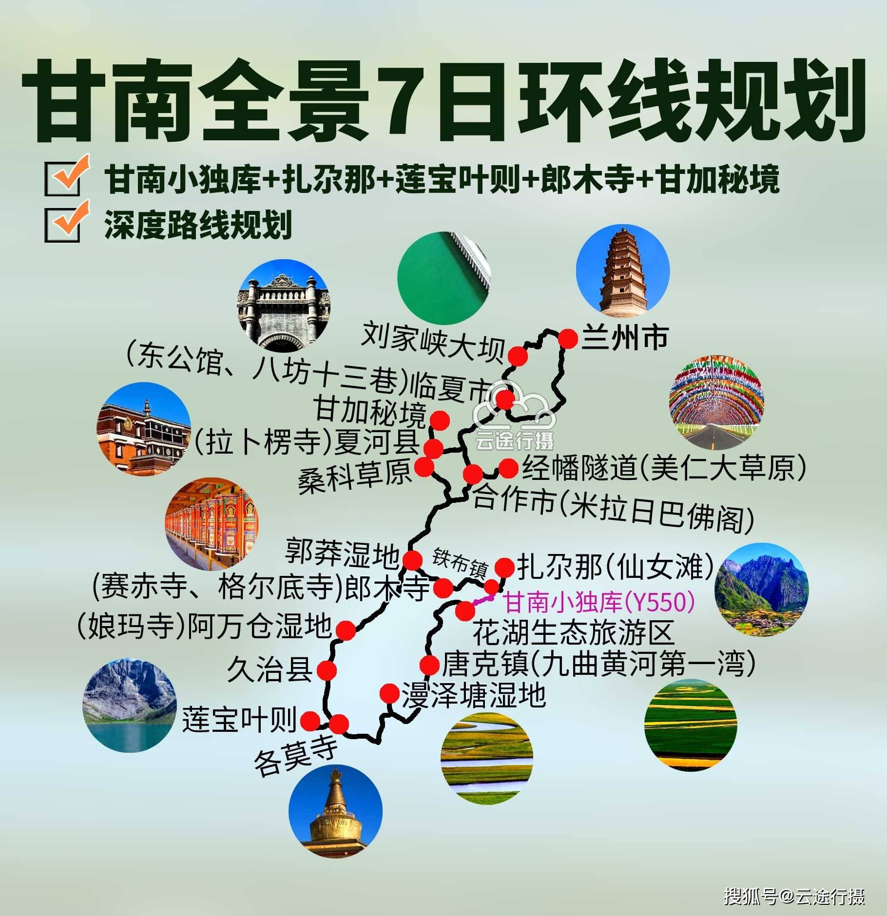 甘南秘境全景7日环线旅游攻略路线图（原创），走甘南小独库公路+甘加秘境