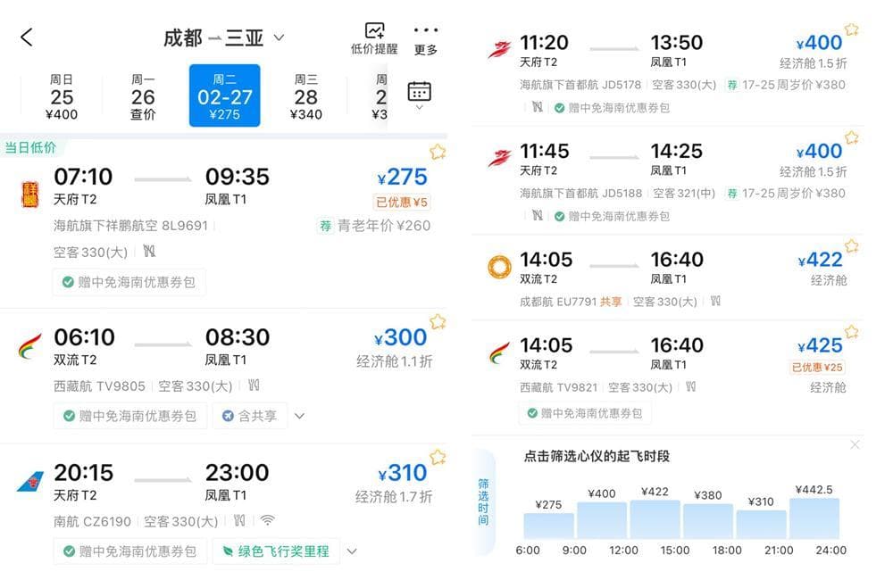 价格大降！元宵节后，成都-三亚机票低至1.1折