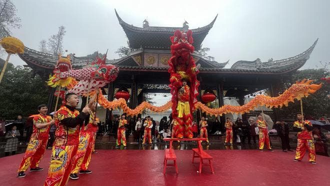 巨龙醒狮闹新春 唐昌古镇迎新年