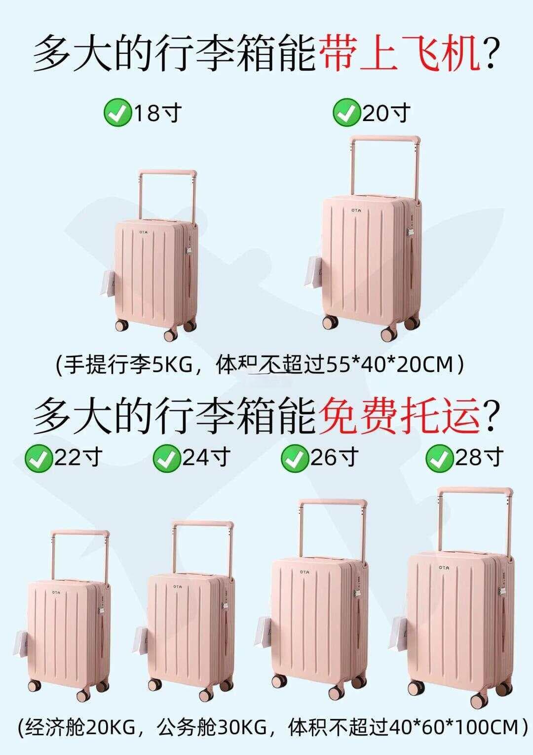 一张图告诉你飞机能带多大的行李箱