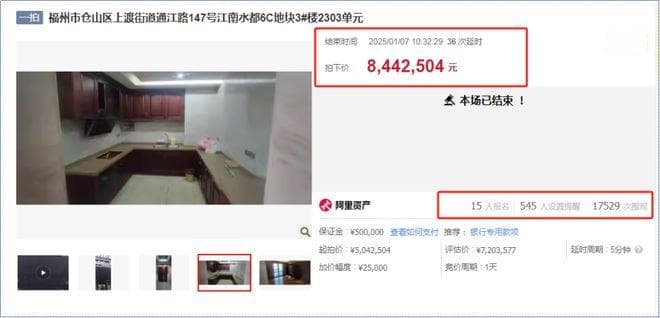 溢价340万！福州南江滨一线瞰江豪宅法拍成交，844万创市场热议