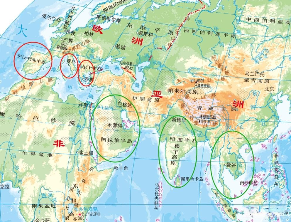 欧洲和亚洲地图有3条“腿”，大小不同但太对称了！
