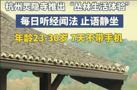 放下手机寻静心，灵隐寺丛林体验首日报名爆满